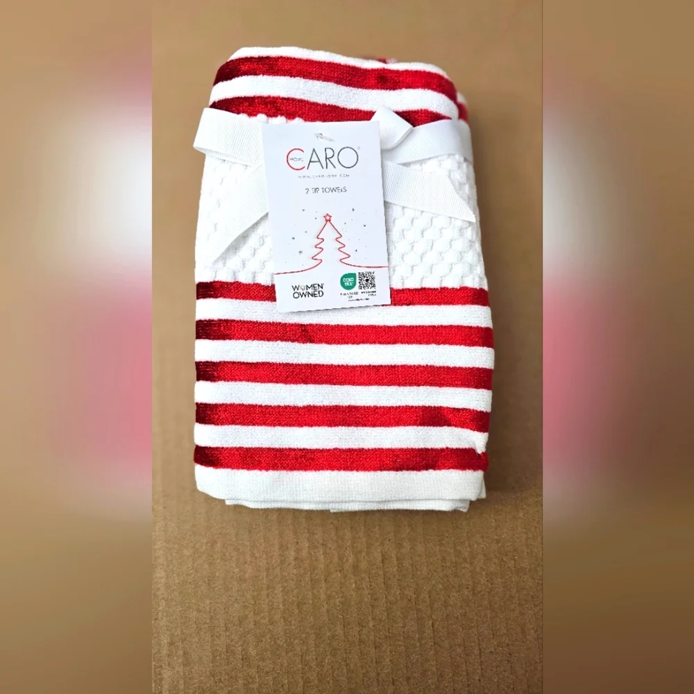 💥6pc CARO HOME 100% Cotton Stripe Bath Towel Set - Valentine's Red/White